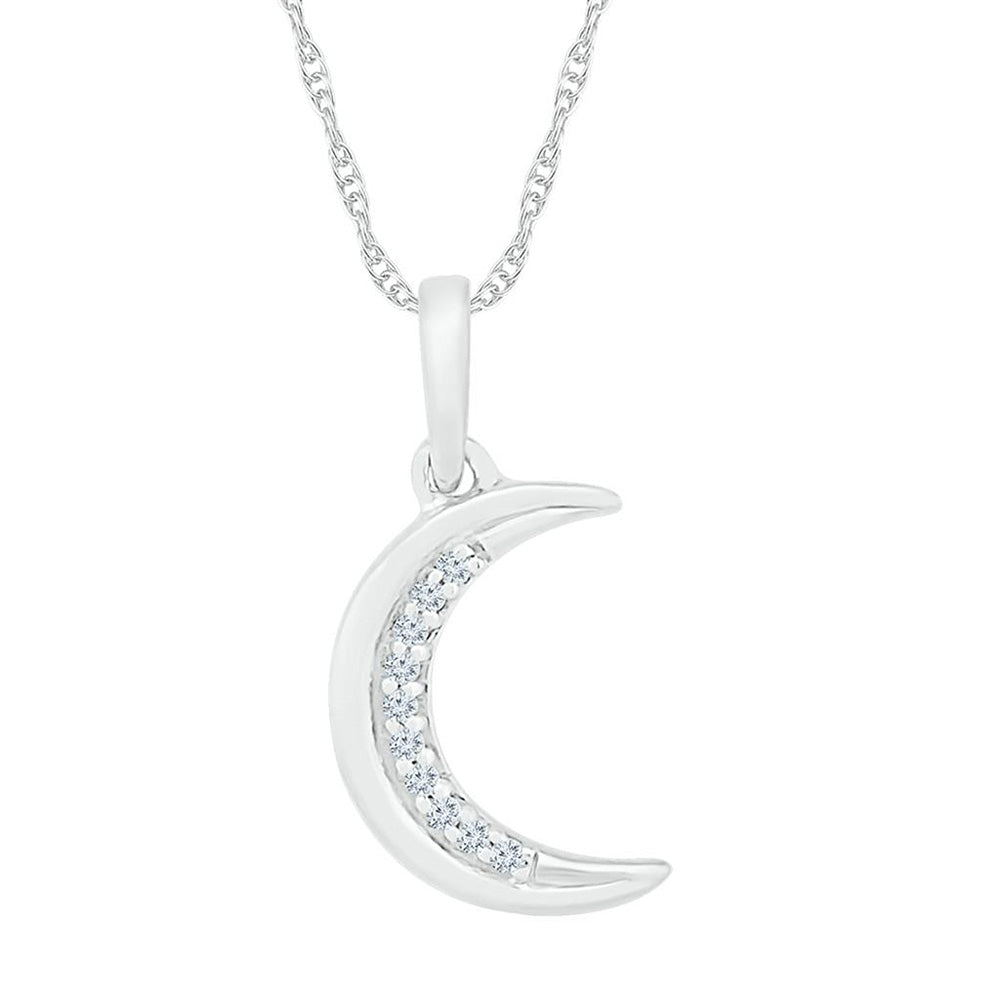 Diamond Star Pendant | 10kt White Gold Womens Round Diamond Crescent Moon Star Pendant .03 Cttw | Splendid Jewellery GND