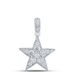 Diamond Star Pendant | 10kt White Gold Womens Round Diamond Star Pendant 1/4 Cttw | Splendid Jewellery GND