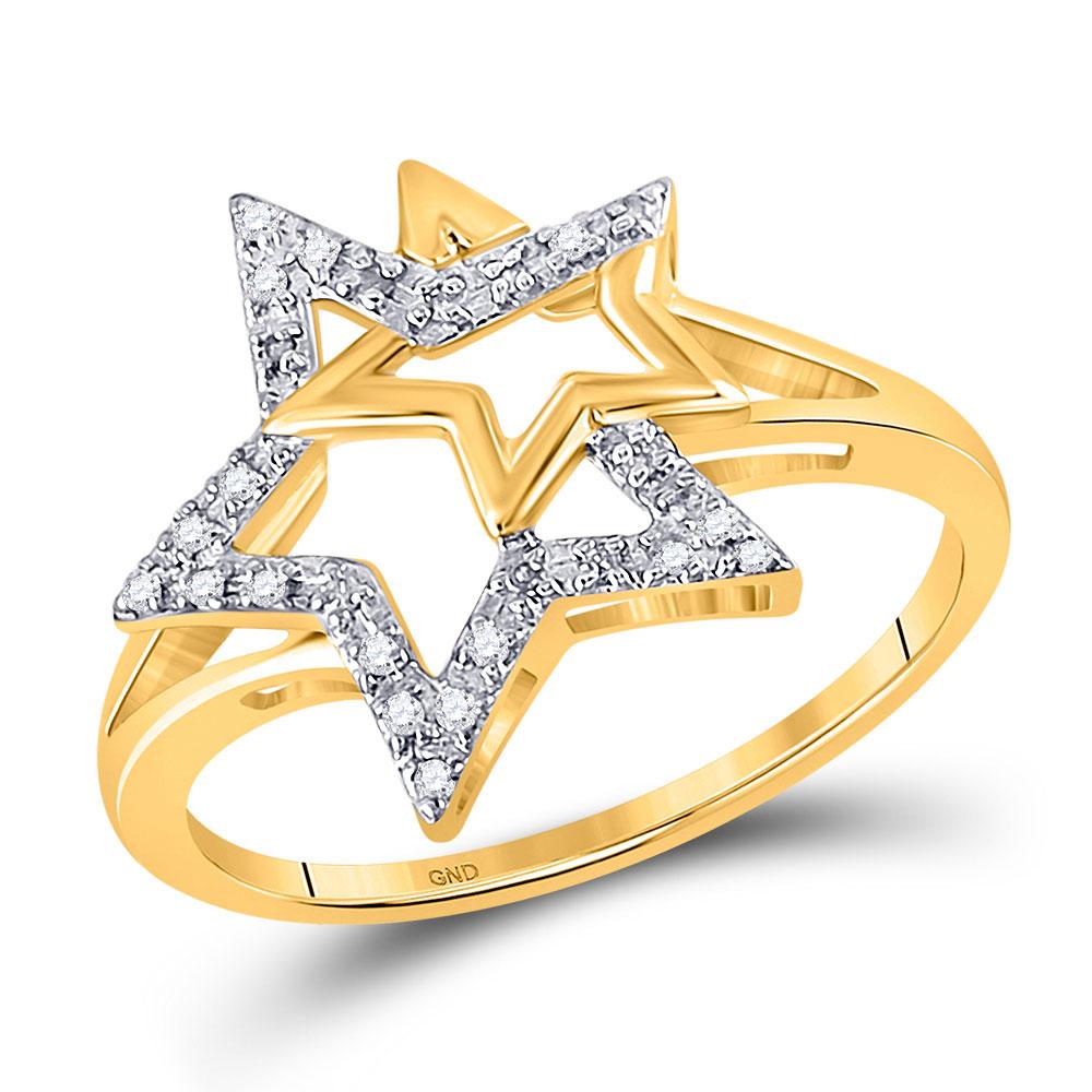 Diamond Star Ring | 10kt Yellow Gold Womens Round Diamond Double Star Outline Ring 1/10 Cttw | Splendid Jewellery GND