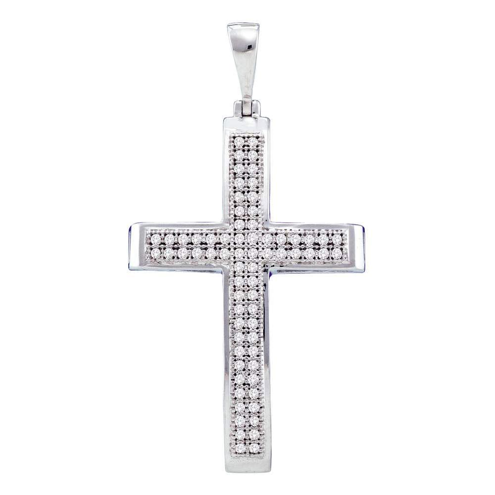 Divine Brilliance: 10kt White Gold Womens Round Diamond Medium Cross Pendant - Splendid Jewellery