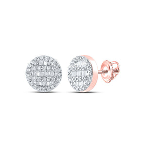 Earrings | 10kt Rose Gold Womens Baguette Diamond Circle Cluster Earrings 1/3 Cttw | Splendid Jewellery GND