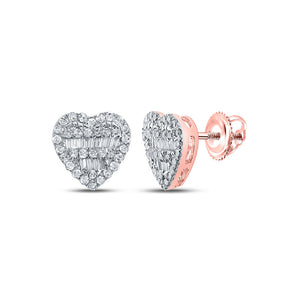 Earrings | 10kt Rose Gold Womens Baguette Diamond Heart Earrings 3/8 Cttw | Splendid Jewellery GND