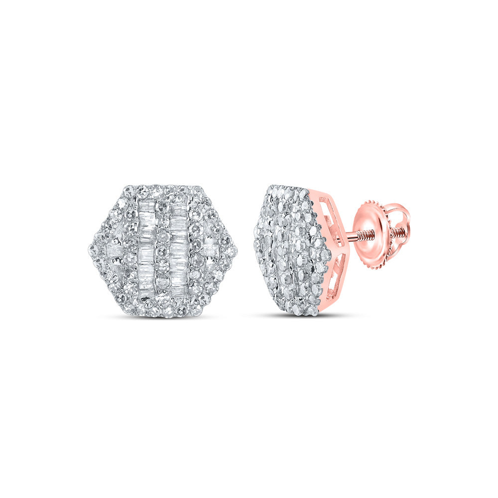 Earrings | 10kt Rose Gold Womens Baguette Diamond Hexagon Earrings 5/8 Cttw | Splendid Jewellery GND