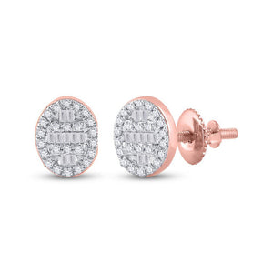 Earrings | 10kt Rose Gold Womens Baguette Diamond Oval Cluster Earrings 1/4 Cttw | Splendid Jewellery GND