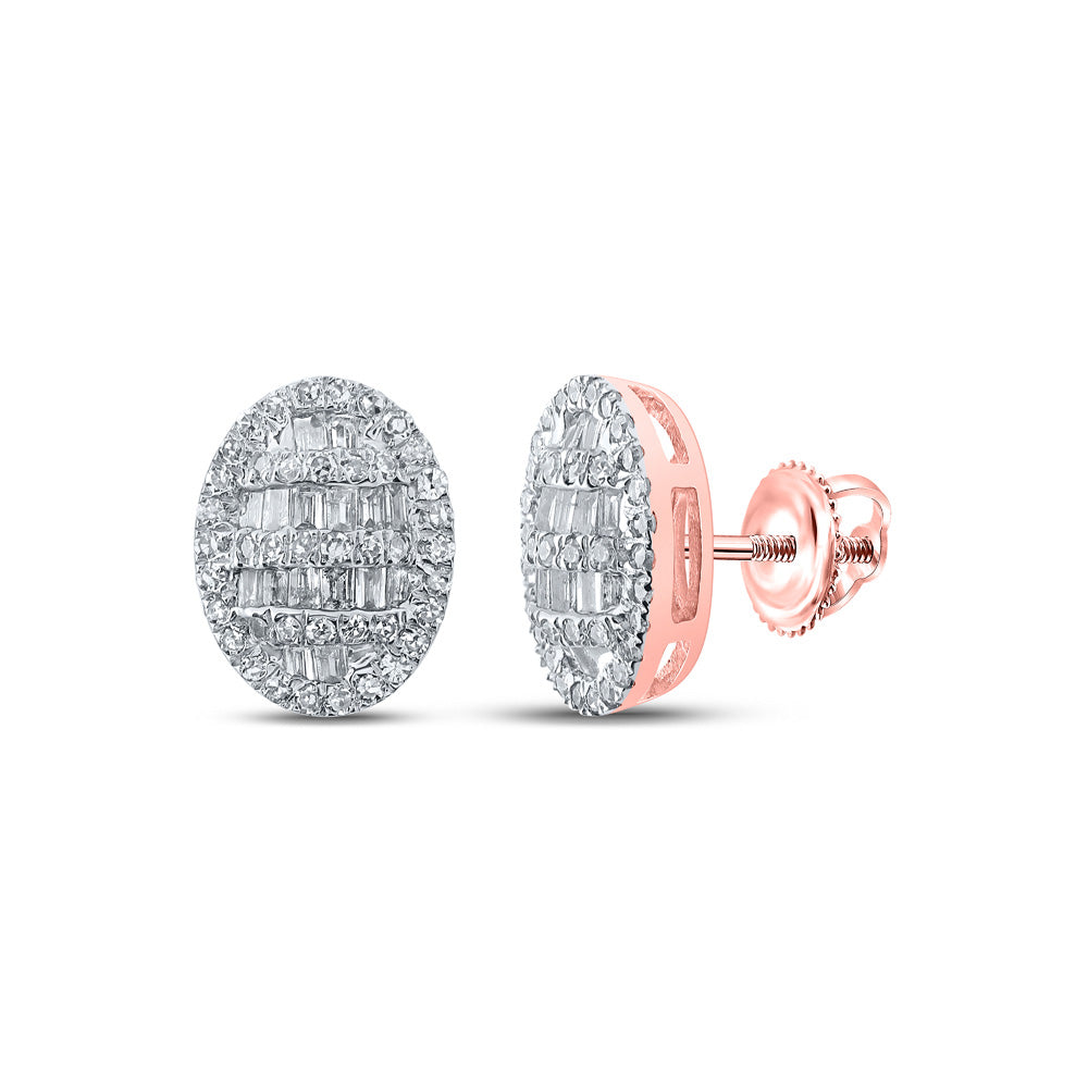 Earrings | 10kt Rose Gold Womens Baguette Diamond Oval Earrings 1/2 Cttw | Splendid Jewellery GND