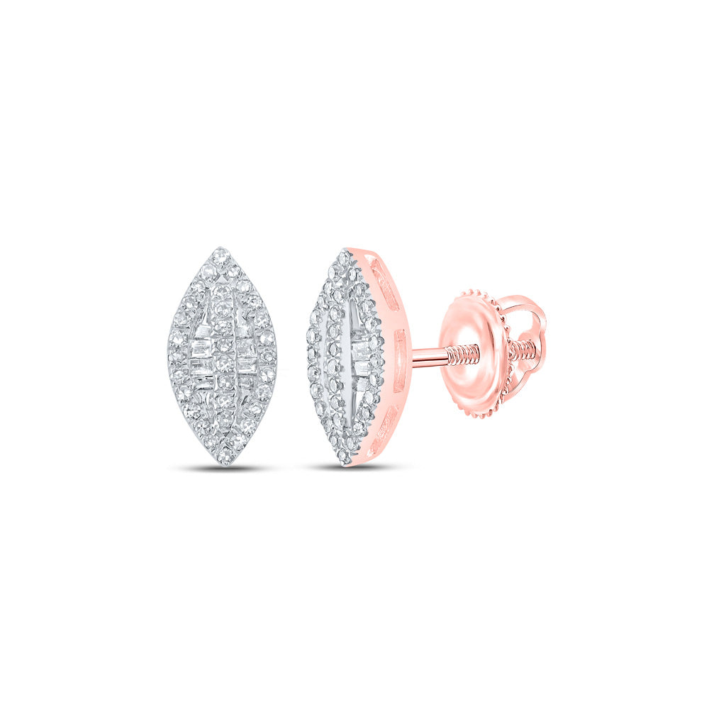 Earrings | 10kt Rose Gold Womens Baguette Diamond Oval Earrings 1/4 Cttw | Splendid Jewellery GND