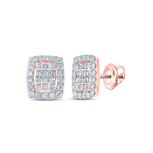 Earrings | 10kt Rose Gold Womens Baguette Diamond Rectangle Cluster Earrings 1 Cttw | Splendid Jewellery GND