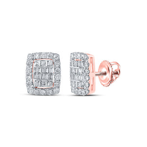 Earrings | 10kt Rose Gold Womens Baguette Diamond Rectangle Cluster Earrings 1/2 Cttw | Splendid Jewellery GND
