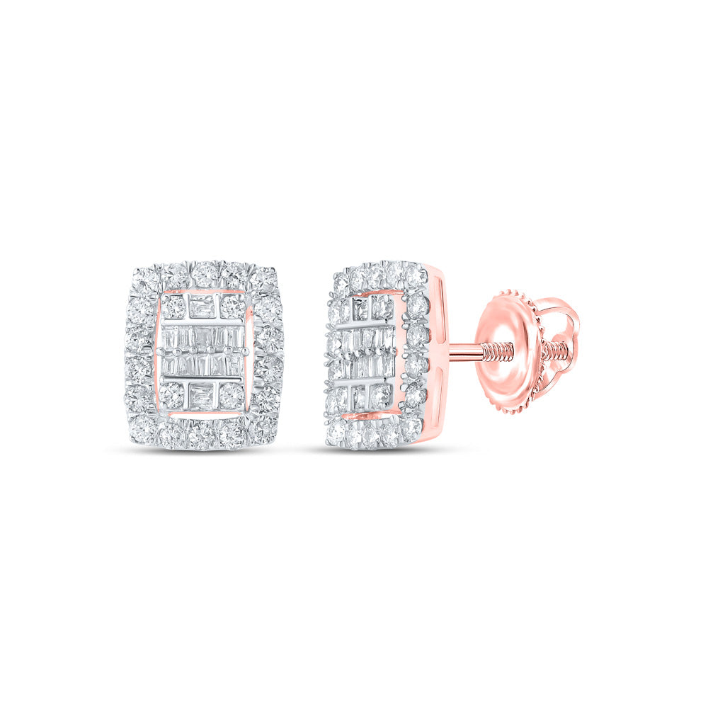 Earrings | 10kt Rose Gold Womens Baguette Diamond Rectangle Cluster Earrings 3/4 Cttw | Splendid Jewellery GND