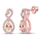 10kt Rose Gold Pear Morganite and Diamond Halo Earrings  Top View from Splendid Jewellery