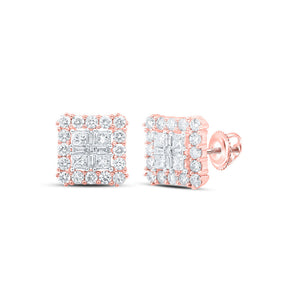 Earrings | 10kt Rose Gold Womens Princess Diamond Square Earrings 1-1/3 Cttw | Splendid Jewellery GND