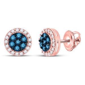 Earrings | 10kt Rose Gold Womens Round Blue Color Enhanced Diamond Flower Cluster Earrings 1/2 Cttw | Splendid Jewellery GND