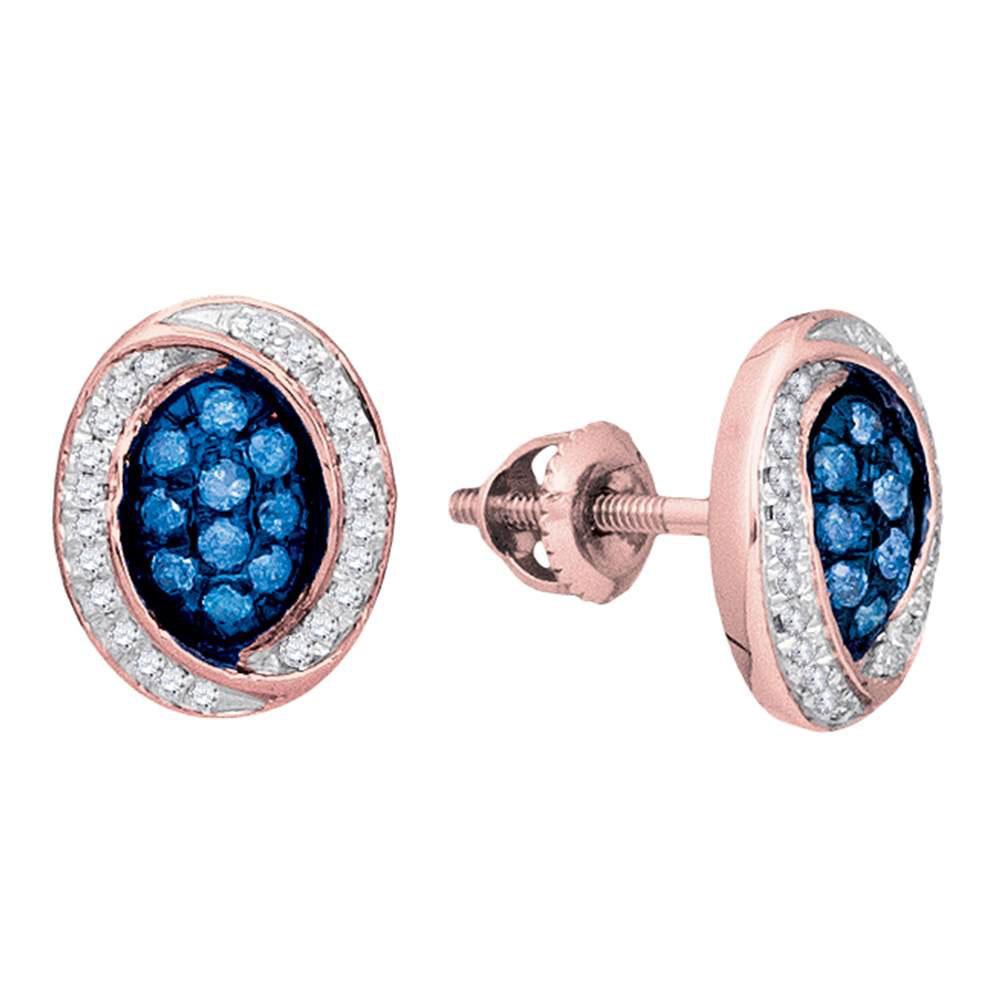 Earrings | 10kt Rose Gold Womens Round Blue Color Enhanced Diamond Oval Cluster Earrings 1/3 Cttw | Splendid Jewellery GND
