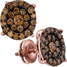 Load image into Gallery viewer, Enchanting Rose Gold Brown Diamond Flower Cluster Earrings  Top View from Splendid Jewellery