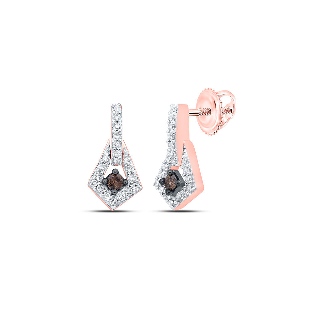 Earrings | 10kt Rose Gold Womens Round Brown Diamond Dangle Earrings 1/6 Cttw | Splendid Jewellery GND