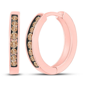 Earrings | 10kt Rose Gold Womens Round Brown Diamond Hoop Earrings 1/4 Cttw | Splendid Jewellery GND