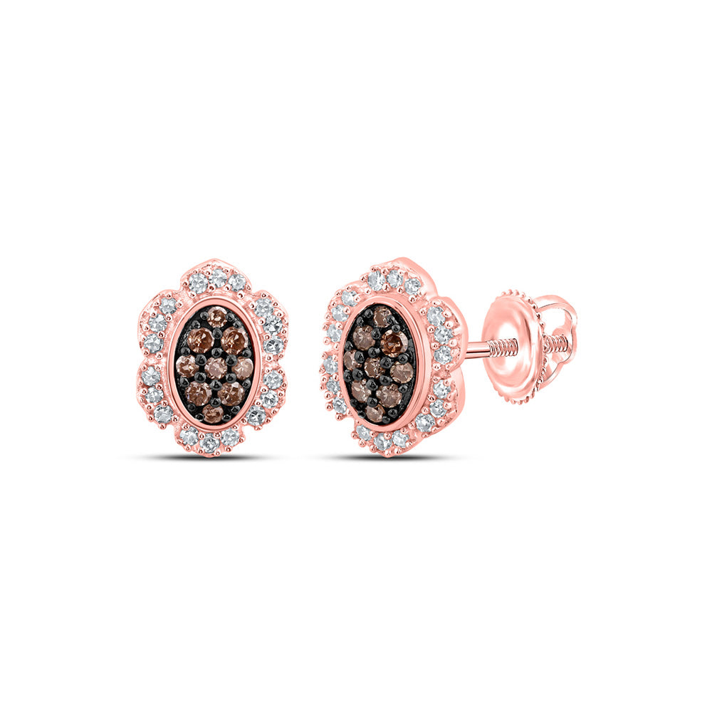 Earrings | 10kt Rose Gold Womens Round Brown Diamond Oval Earrings 1/5 Cttw | Splendid Jewellery GND