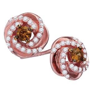 Earrings | 10kt Rose Gold Womens Round Brown Diamond Swirl Fashion Earrings 1/2 Cttw | Splendid Jewellery GND