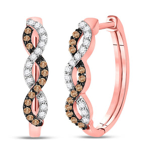 Earrings | 10kt Rose Gold Womens Round Brown Diamond Twist Hoop Earrings 1/3 Cttw | Splendid Jewellery GND