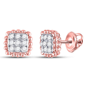 Earrings | 10kt Rose Gold Womens Round Diamond Beaded Square Frame Cluster Earrings 1/4 Cttw | Splendid Jewellery GND