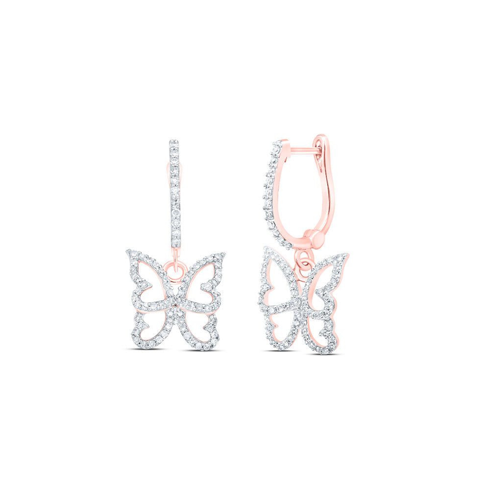 Earrings | 10kt Rose Gold Womens Round Diamond Butterfly Dangle Earrings 3/8 Cttw | Splendid Jewellery GND