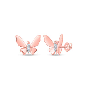 Earrings | 10kt Rose Gold Womens Round Diamond Butterfly Earrings .03 Cttw | Splendid Jewellery GND
