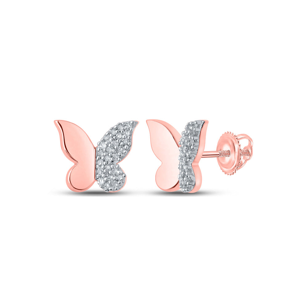 Earrings | 10kt Rose Gold Womens Round Diamond Butterfly Earrings 1/8 Cttw | Splendid Jewellery GND