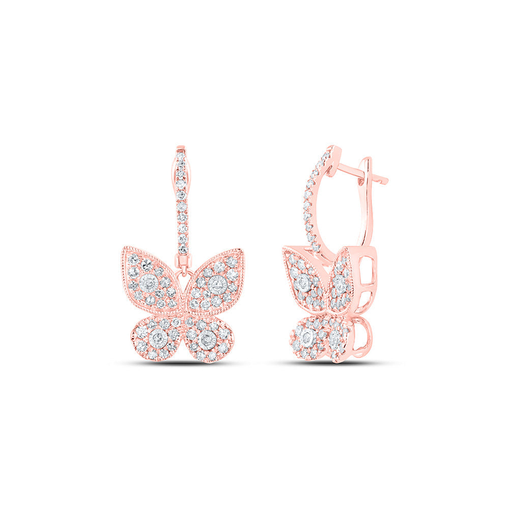 Earrings | 10kt Rose Gold Womens Round Diamond Butterfly Earrings 5/8 Cttw | Splendid Jewellery GND