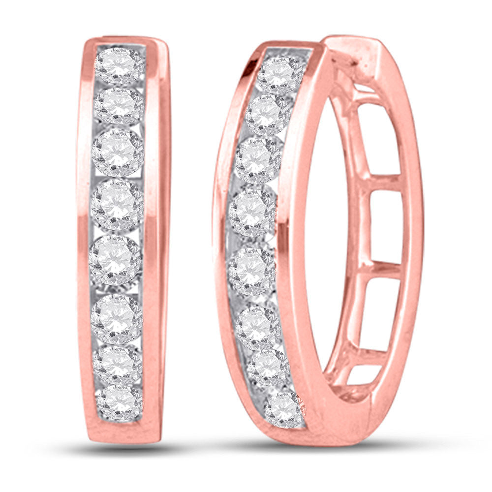 Earrings | 10kt Rose Gold Womens Round Diamond Channel Set Hoop Earrings 1/4 Cttw | Splendid Jewellery GND