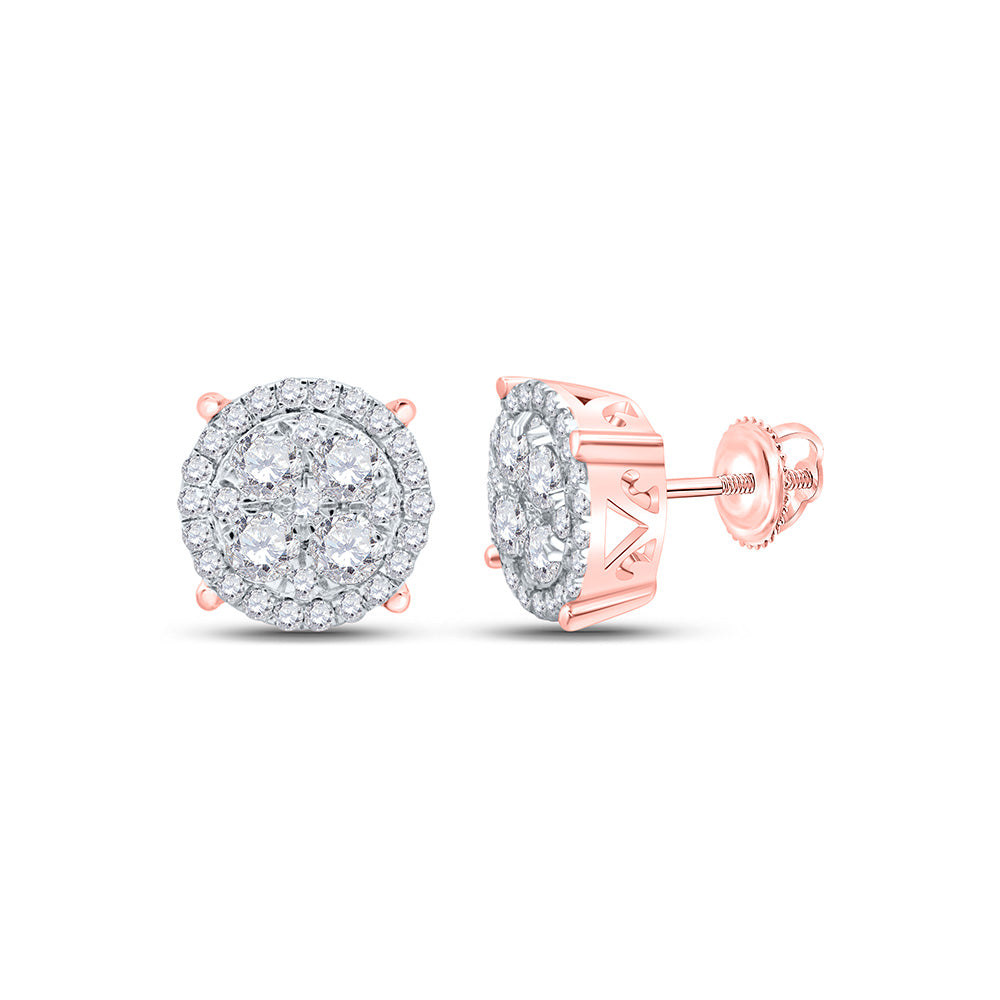 Earrings | 10kt Rose Gold Womens Round Diamond Circle Cluster Earrings 1 Cttw | Splendid Jewellery GND
