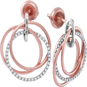 Earrings | 10kt Rose Gold Womens Round Diamond Circle Dangle Earrings 1/4 Cttw | Splendid Jewellery GND