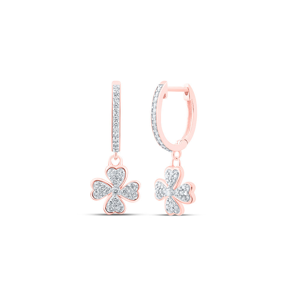 Earrings | 10kt Rose Gold Womens Round Diamond Clover Heart Hoop Dangle Earrings 1/3 Cttw | Splendid Jewellery GND