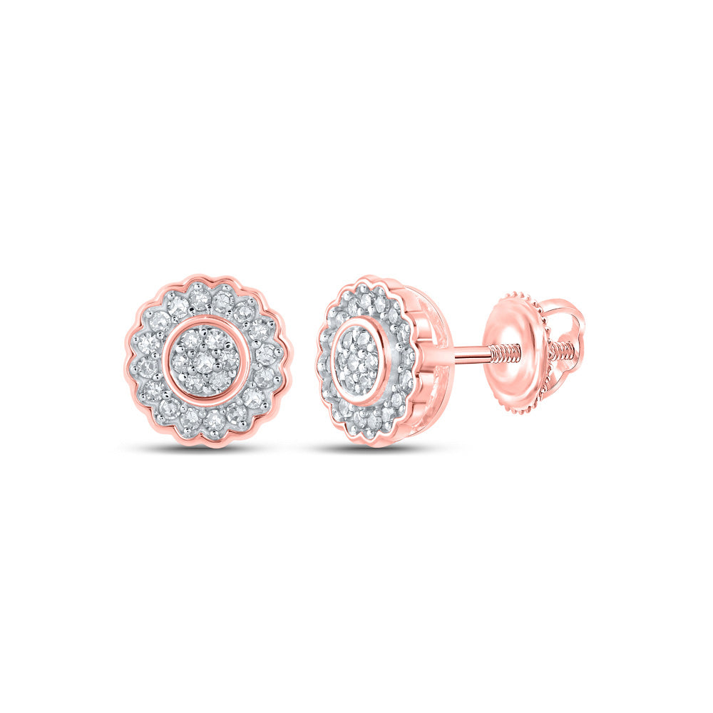Earrings | 10kt Rose Gold Womens Round Diamond Cluster Earrings 1/5 Cttw | Splendid Jewellery GND