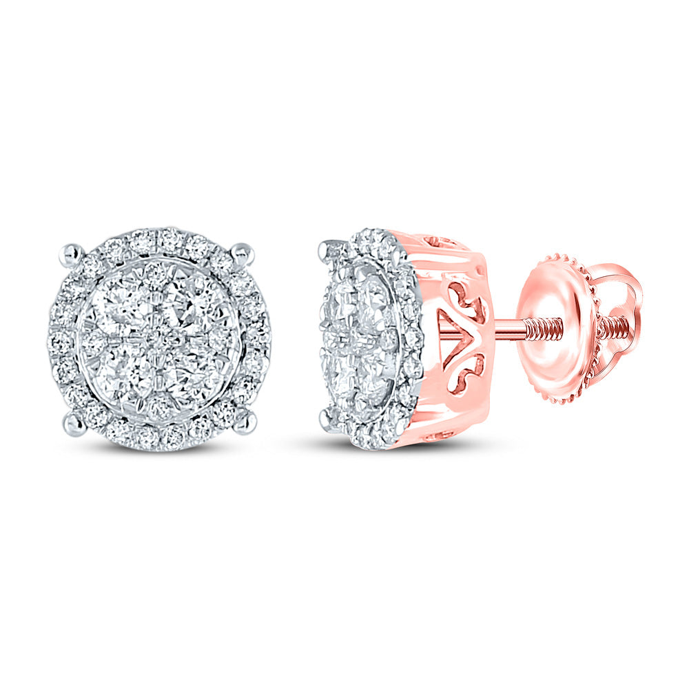 Earrings | 10kt Rose Gold Womens Round Diamond Cluster Earrings 3/4 Cttw | Splendid Jewellery GND