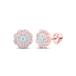 Earrings | 10kt Rose Gold Womens Round Diamond Cluster Earrings 5/8 Cttw | Splendid Jewellery GND