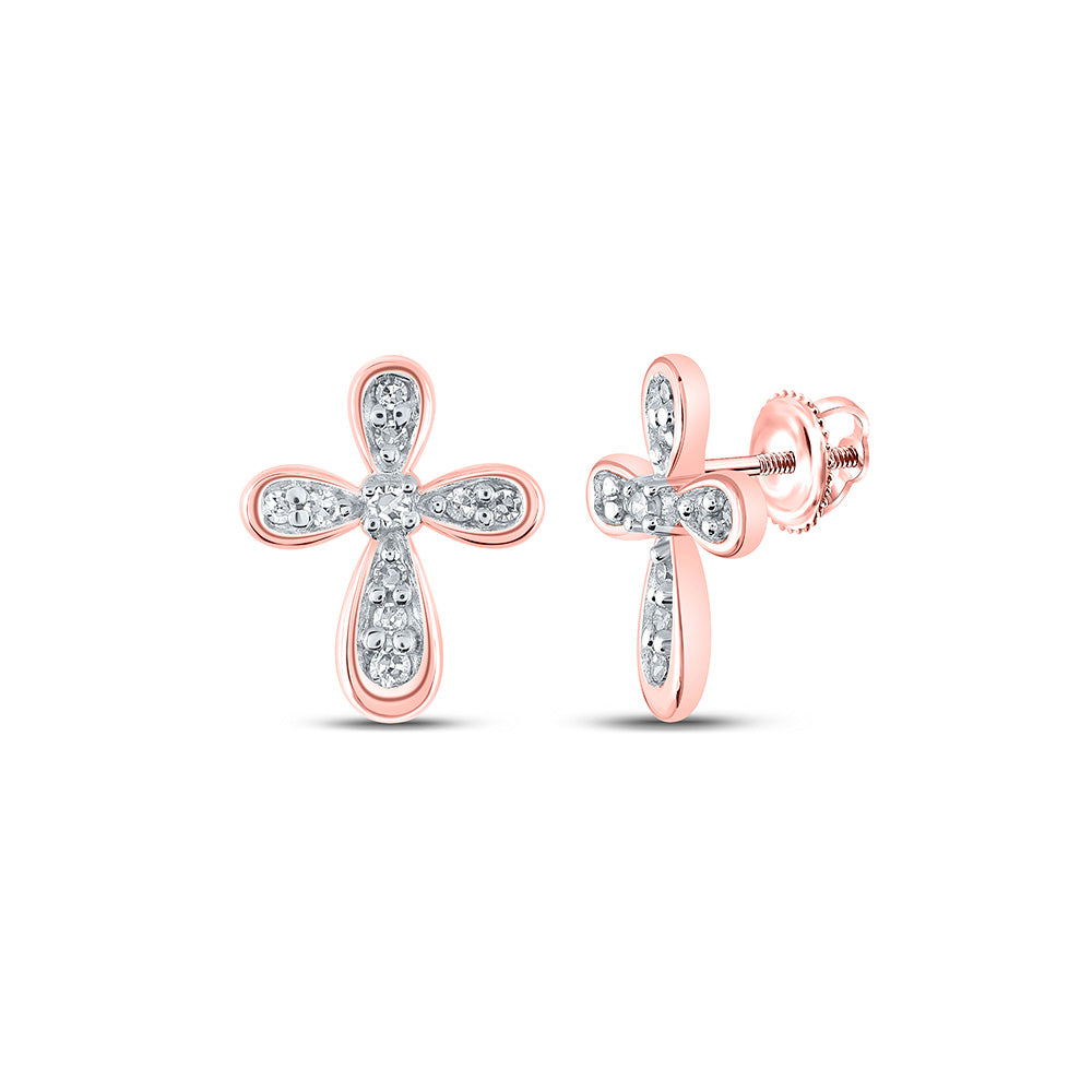 Earrings | 10kt Rose Gold Womens Round Diamond Cross Earrings 1/8 Cttw | Splendid Jewellery GND