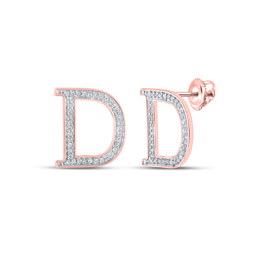 Earrings | 10kt Rose Gold Womens Round Diamond D Initial Letter Earrings 1/6 Cttw | Splendid Jewellery GND