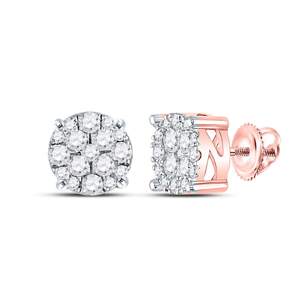 Earrings | 10kt Rose Gold Womens Round Diamond Fashion Cluster Earrings 1/4 Cttw | Splendid Jewellery GND