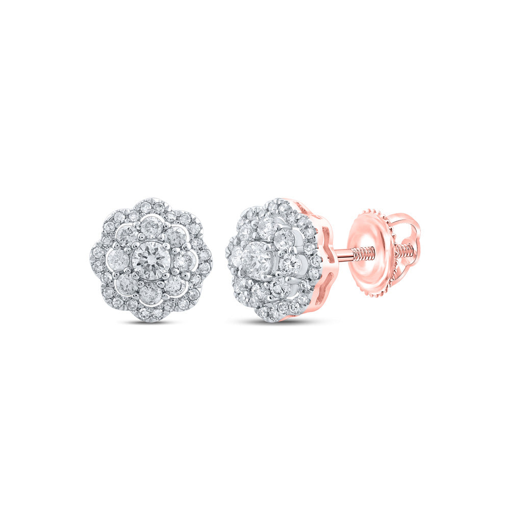 Earrings | 10kt Rose Gold Womens Round Diamond Flower Cluster Earrings 1/2 Cttw | Splendid Jewellery GND