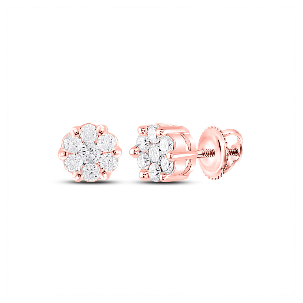 Earrings | 10kt Rose Gold Womens Round Diamond Flower Cluster Earrings 1/4 Cttw | Splendid Jewellery GND
