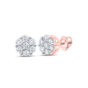 Earrings | 10kt Rose Gold Womens Round Diamond Flower Cluster Earrings 1/5 Cttw | Splendid Jewellery GND