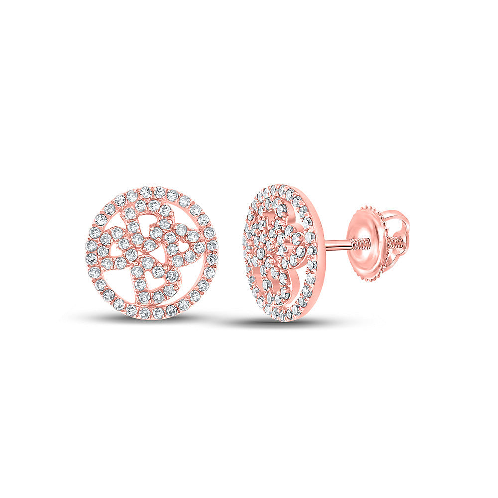 Earrings | 10kt Rose Gold Womens Round Diamond Heart Circle Earrings 1/2 Cttw | Splendid Jewellery GND