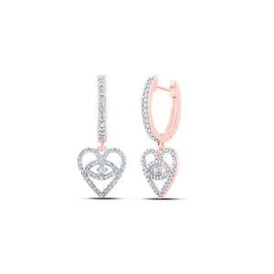 Earrings | 10kt Rose Gold Womens Round Diamond Heart Dangle Earrings 3/8 Cttw | Splendid Jewellery GND