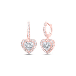 Earrings | 10kt Rose Gold Womens Round Diamond Heart Dangle Earrings 5/8 Cttw | Splendid Jewellery GND