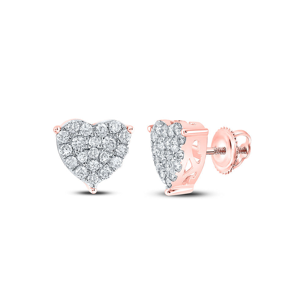 Earrings | 10kt Rose Gold Womens Round Diamond Heart Earrings 1 Cttw | Splendid Jewellery GND
