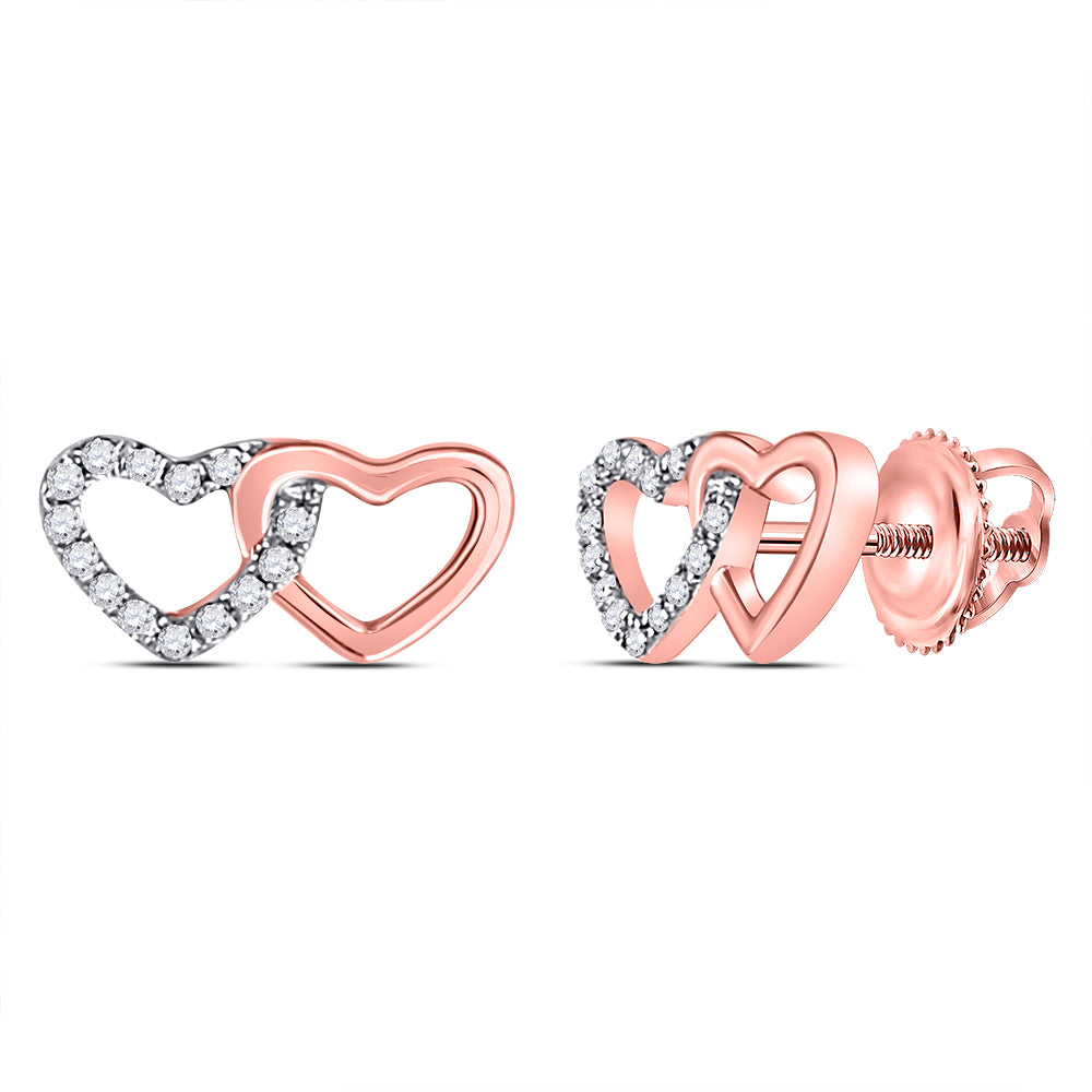 Earrings | 10kt Rose Gold Womens Round Diamond Heart Earrings 1/12 Cttw | Splendid Jewellery GND