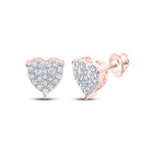 Earrings | 10kt Rose Gold Womens Round Diamond Heart Earrings 1/2 Cttw | Splendid Jewellery GND