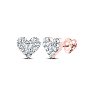 Earrings | 10kt Rose Gold Womens Round Diamond Heart Earrings 1/3 Cttw | Splendid Jewellery GND
