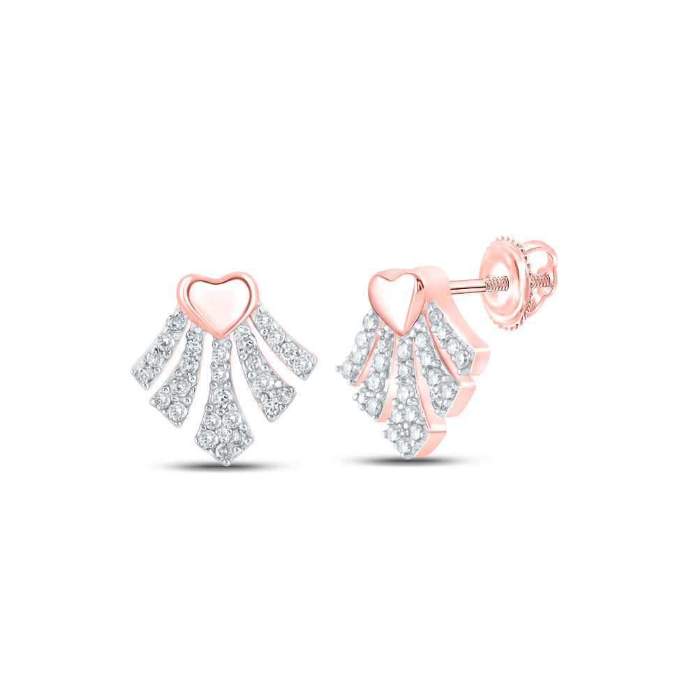 Earrings | 10kt Rose Gold Womens Round Diamond Heart Earrings 1/6 Cttw | Splendid Jewellery GND