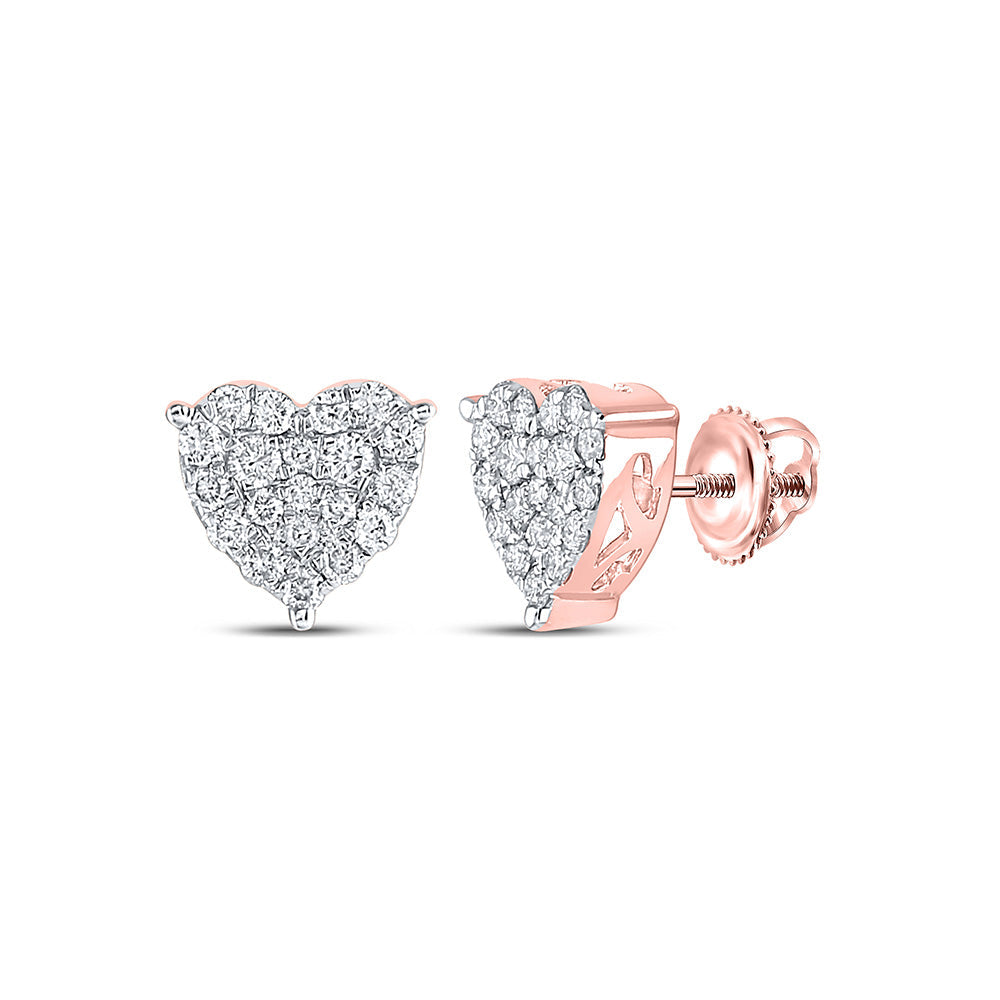 Earrings | 10kt Rose Gold Womens Round Diamond Heart Earrings 3/4 Cttw | Splendid Jewellery GND